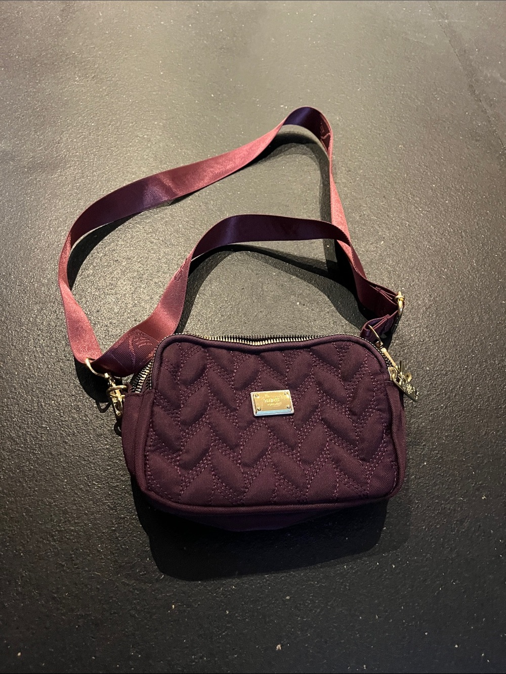 Quilted Crossbody Bag in Deep Plum with Gold Hardware